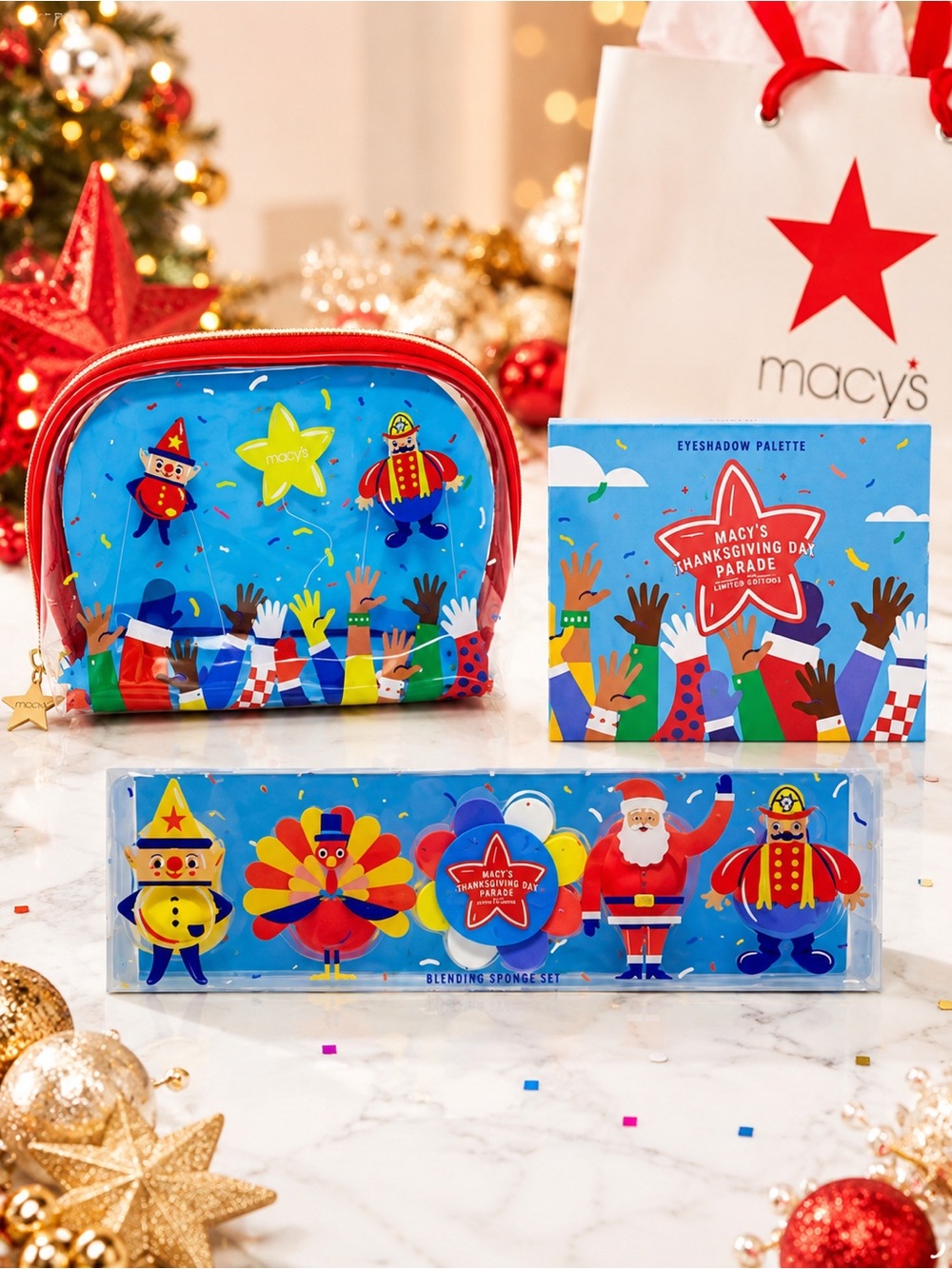 Macy’s Thanksgiving Day Parade 2021 3pc Makeup Set Palette Bag Sponges NWT